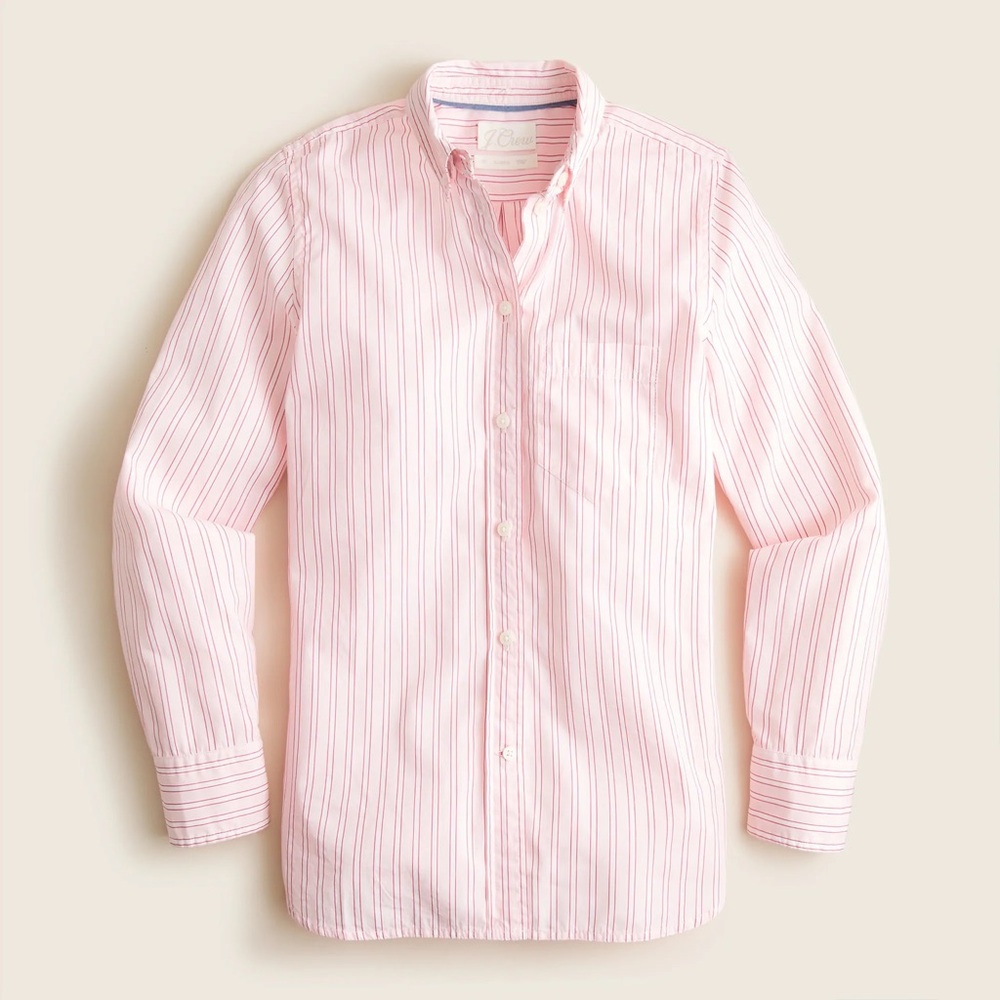 Classic-fit washed cotton poplin popover in pink stripe
